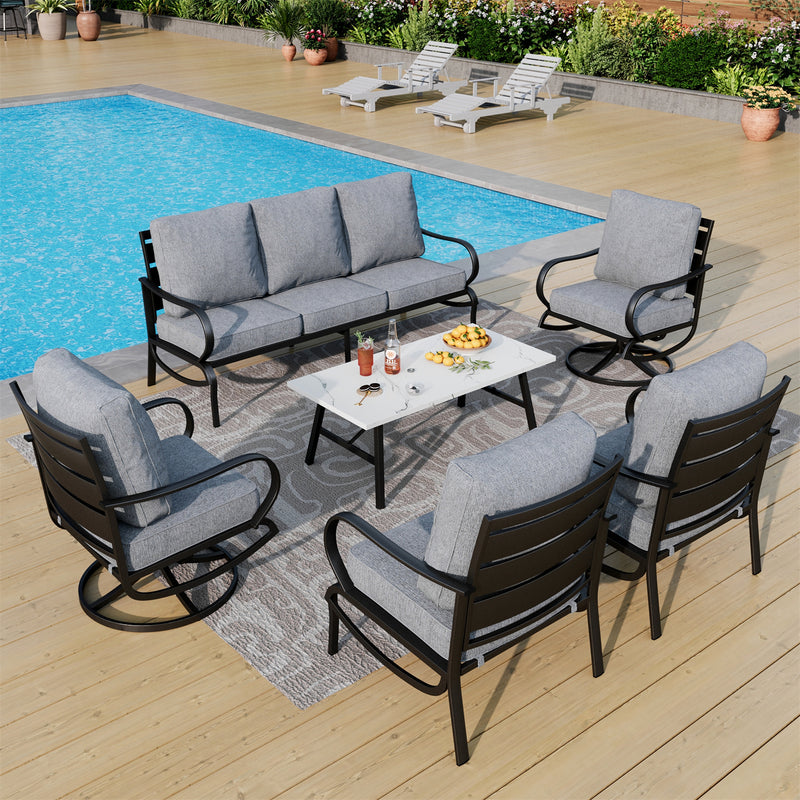 Phi Villa 7-Seater Patio Steel Conversation Sofa Sets With Coffee Table