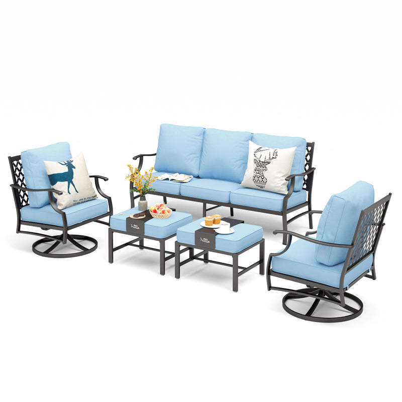 Phi Villa 7-Seater Patio Steel Sofa With Cushions And Multi-fuctional Ottomans