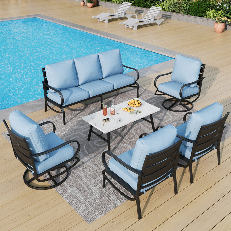 Phi Villa 7-Seater Patio Steel Conversation Sofa Sets With Coffee Table