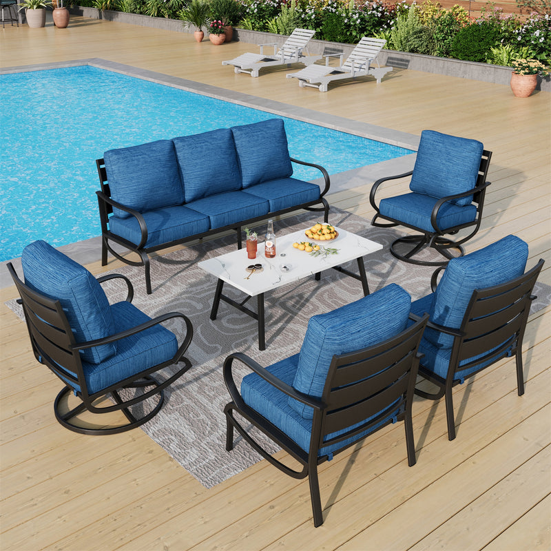 Phi Villa 7-Seater Patio Steel Conversation Sofa Sets With Coffee Table