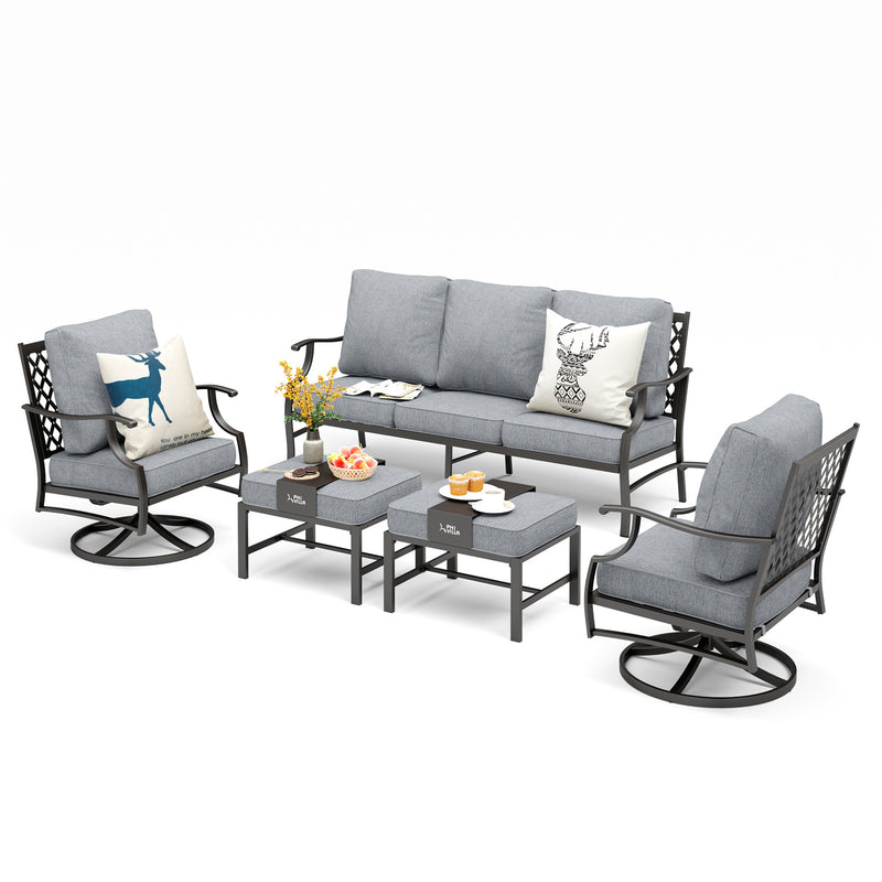 Phi Villa 7-Seater Patio Steel Sofa With Cushions And Multi-fuctional Ottomans