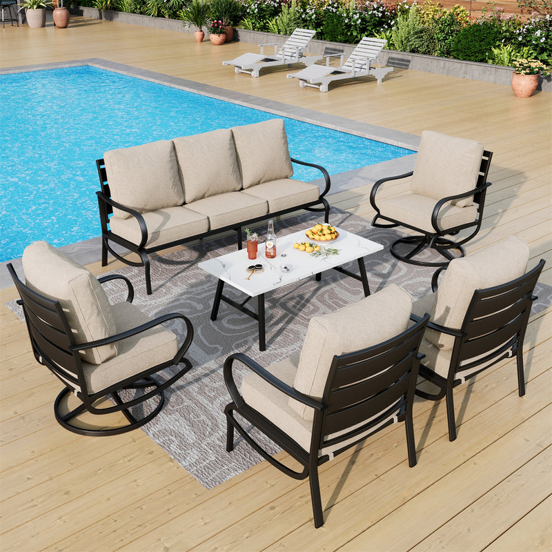 Phi Villa 7-Seater Patio Steel Conversation Sofa Sets With Coffee Table