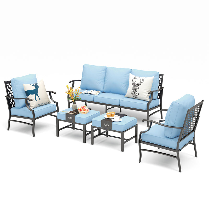 Phi Villa 7-Seater Patio Steel Sofa With Cushions And Multi-fuctional Ottomans