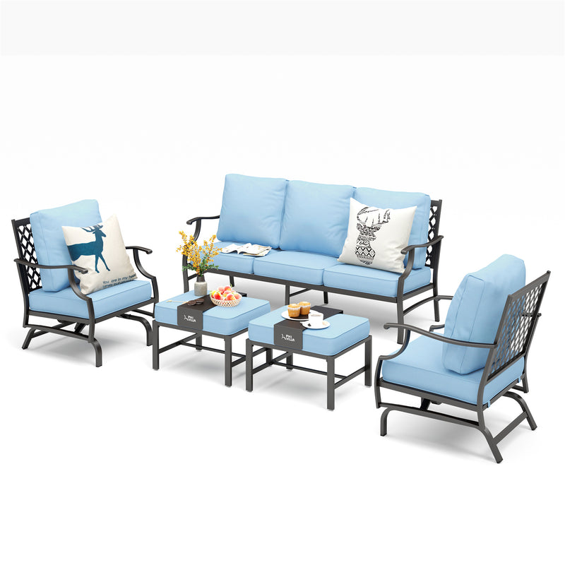 Phi Villa 7-Seater Patio Steel Sofa With Cushions And Multi-fuctional Ottomans