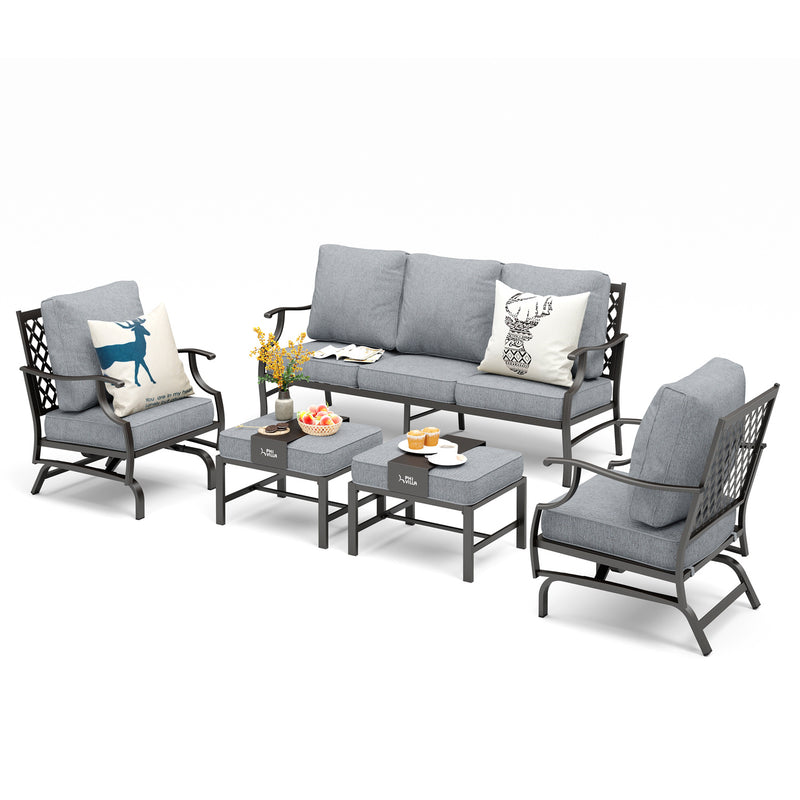 Phi Villa 7-Seater Patio Steel Sofa With Cushions And Multi-fuctional Ottomans