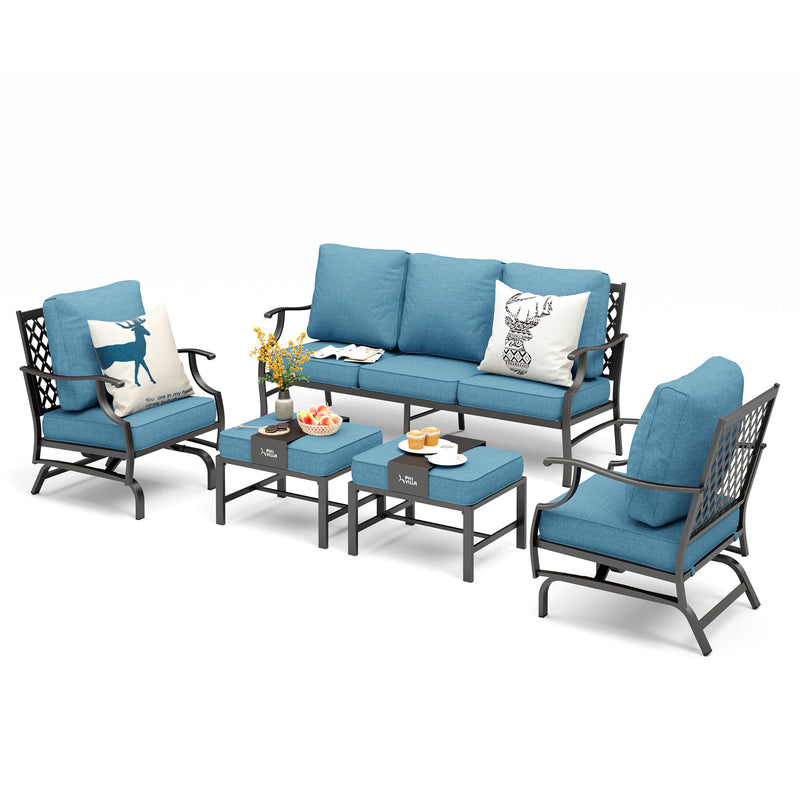 Phi Villa 7-Seater Patio Steel Sofa With Cushions And Multi-fuctional Ottomans