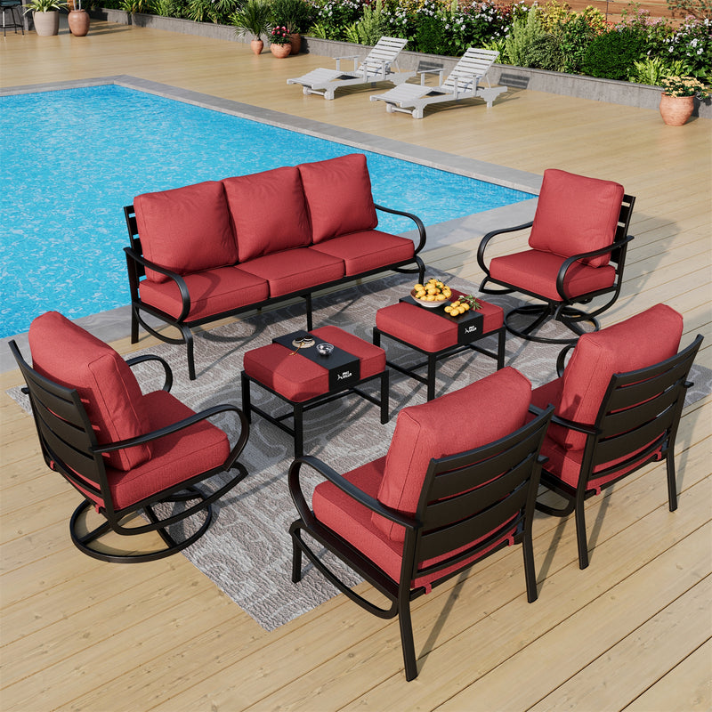 Phi Villa 9-Seater Outdoor Steel Sofa With Cushions And Multi-functional Ottomans