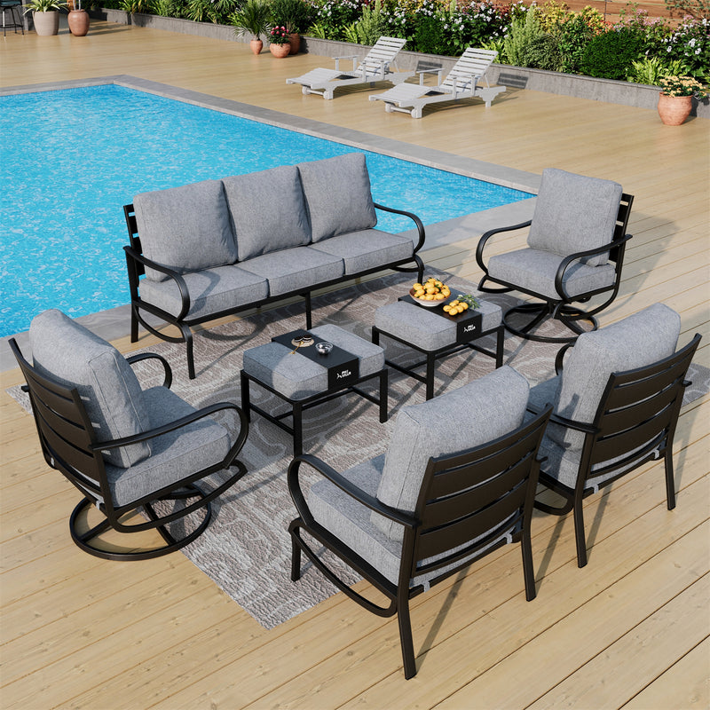 Phi Villa 9-Seater Outdoor Steel Sofa With Cushions And Multi-functional Ottomans