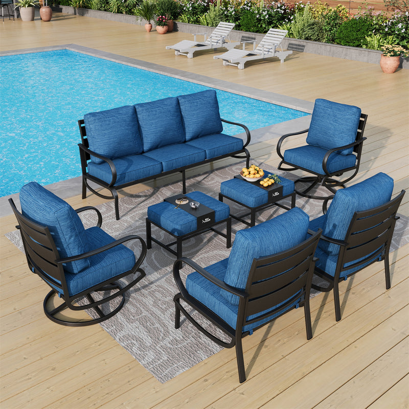 Phi Villa 9-Seater Outdoor Steel Sofa With Cushions And Multi-functional Ottomans