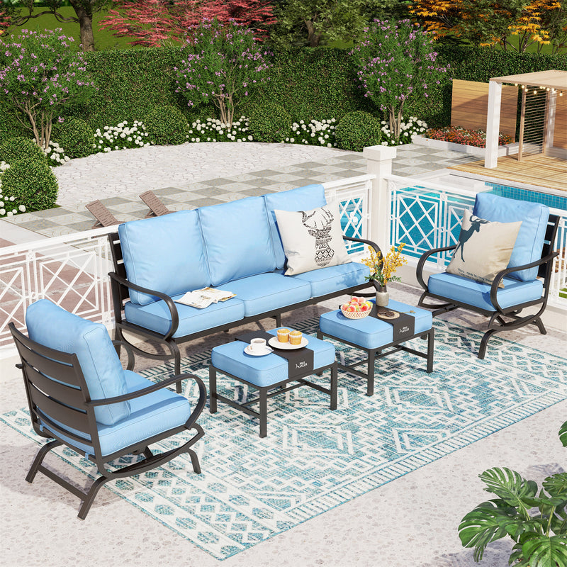 Phi Villa 7-Seater Patio Steel Sofa with Multi-functional Ottomans