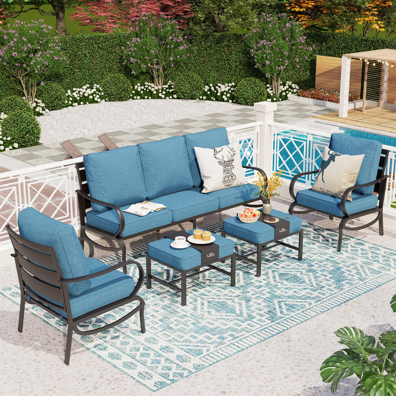 Phi Villa 7-Seater Outdoor Steel Conversation Sofa Set with Multi-functional Ottomans