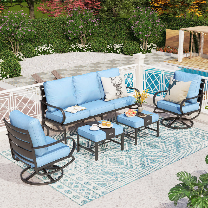 Phi Villa 7-Seater Patio Steel Sofa with Multi-functional Ottomans