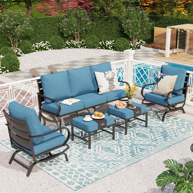 Phi Villa 7-Seater Outdoor Steel Conversation Sofa Set with Multi-functional Ottomans