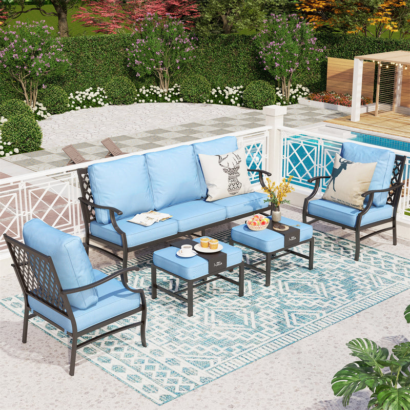 Phi Villa 7-Seater Patio Steel Sofa With Cushions And Multi-fuctional Ottomans