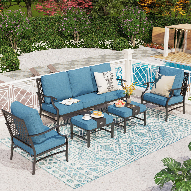 Phi Villa 7-Seater Patio Steel Sofa With Cushions And Multi-fuctional Ottomans