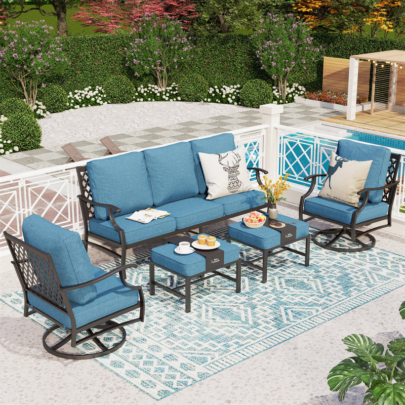 Phi Villa 7-Seater Patio Steel Sofa With Cushions And Multi-fuctional Ottomans