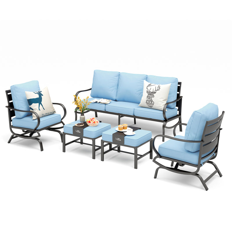 Phi Villa 7-Seater Patio Steel Sofa with Multi-functional Ottomans