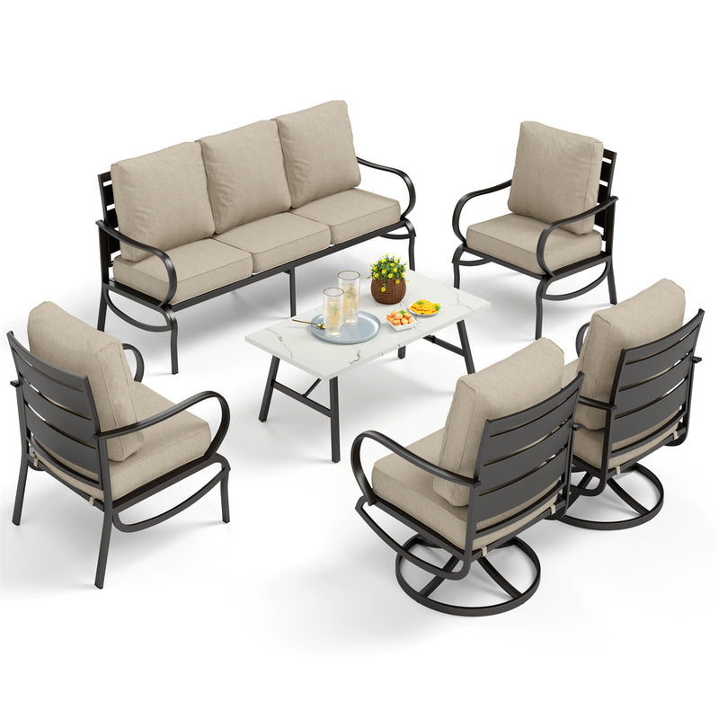 Phi Villa 7-Seater Patio Steel Conversation Sofa Sets With Coffee Table