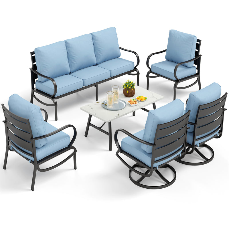 Phi Villa 7-Seater Patio Steel Conversation Sofa Sets With Coffee Table