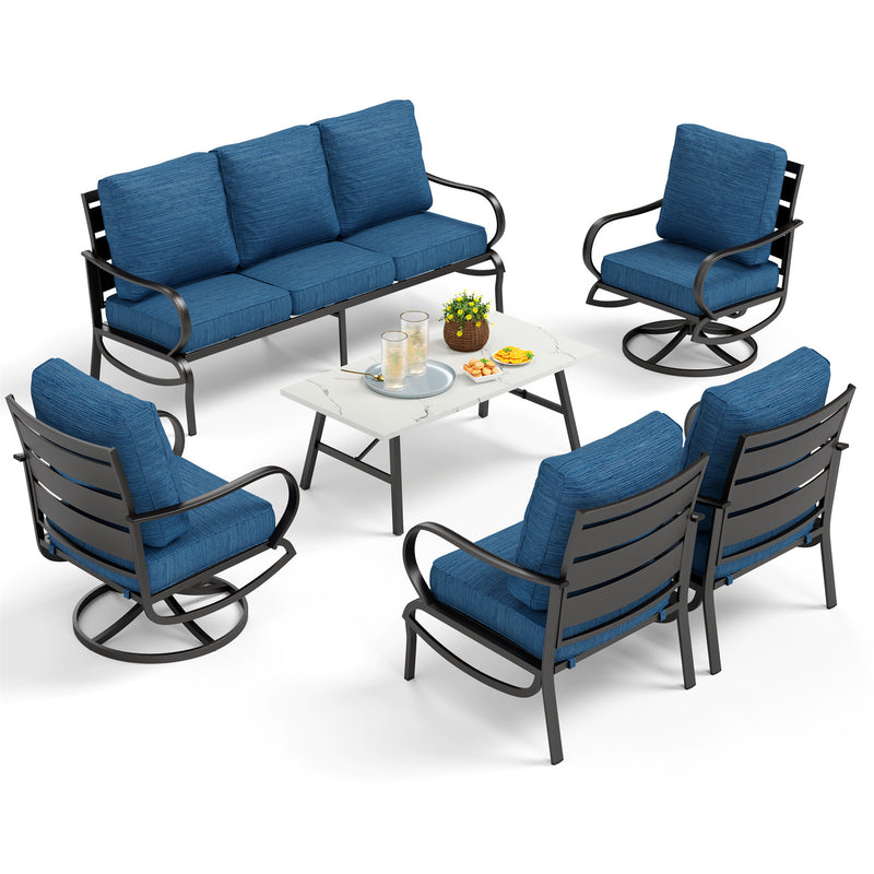 Phi Villa 7-Seater Patio Steel Conversation Sofa Sets With Coffee Table