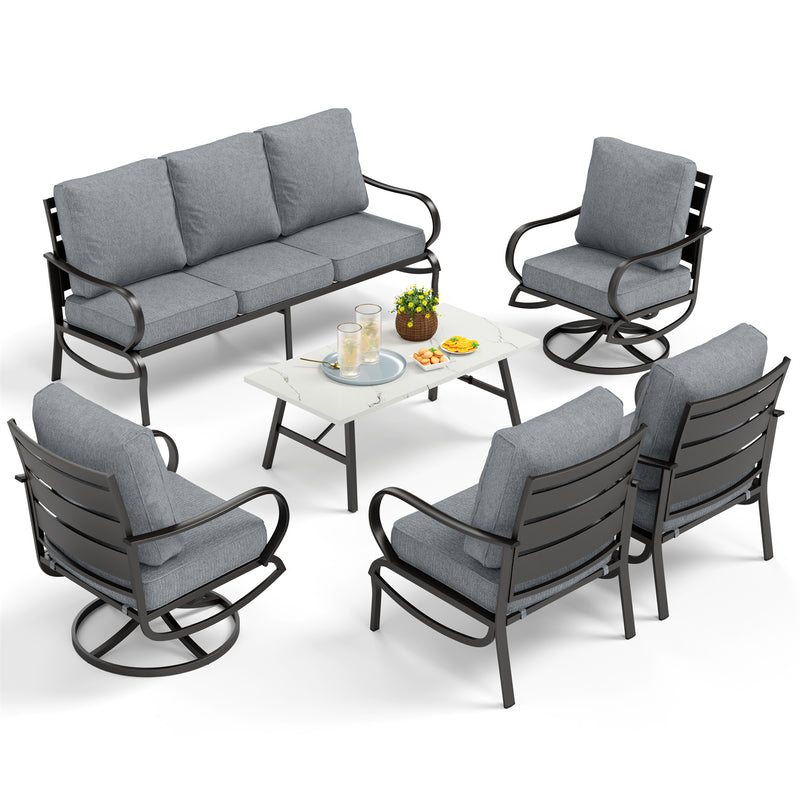 Phi Villa 7-Seater Patio Steel Conversation Sofa Sets With Coffee Table