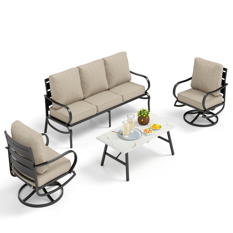 Phi Villa 5-Seater Patio Steel Sofa Set With Cushions & Coffee Table