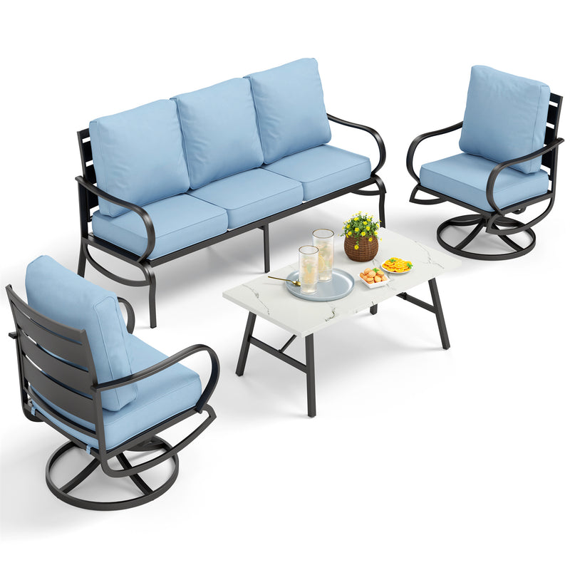 Phi Villa 5-Seater Patio Steel Sofa Set With Cushions & Coffee Table