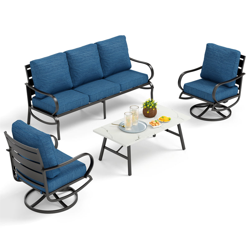 Phi Villa 5-Seater Patio Steel Sofa Set With Cushions & Coffee Table