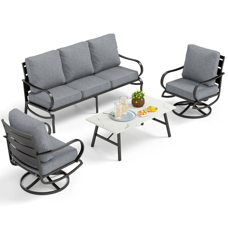 Phi Villa 5-Seater Patio Steel Sofa Set With Cushions & Coffee Table