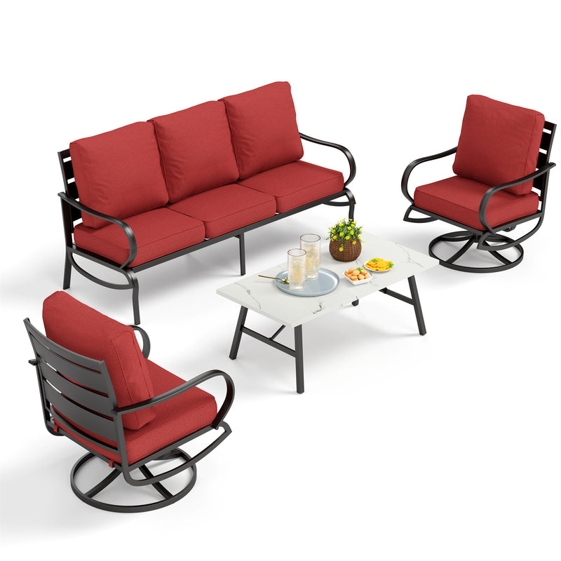 Phi Villa 5-Seater Patio Steel Sofa Set With Cushions & Coffee Table