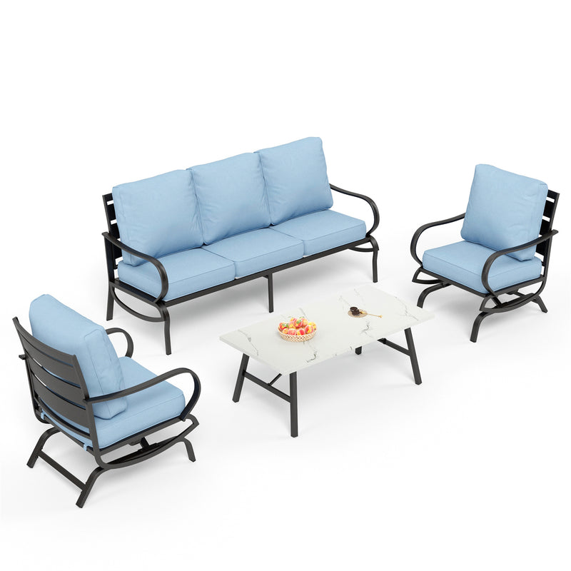 Phi Villa 5-Seater Patio Steel Sofa Set With Cushions & Coffee Table