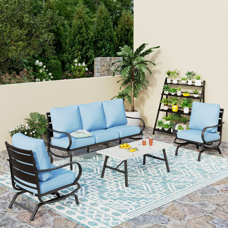 Phi Villa 5-Seater Patio Steel Sofa Set With Cushions & Coffee Table