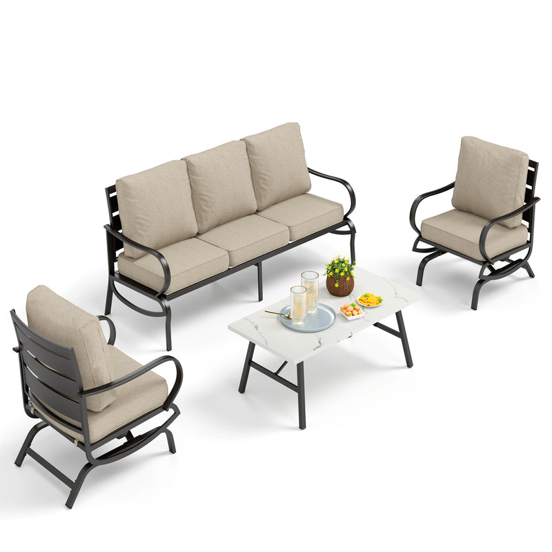 Phi Villa 5-Seater Patio Steel Sofa Set With Cushions & Coffee Table