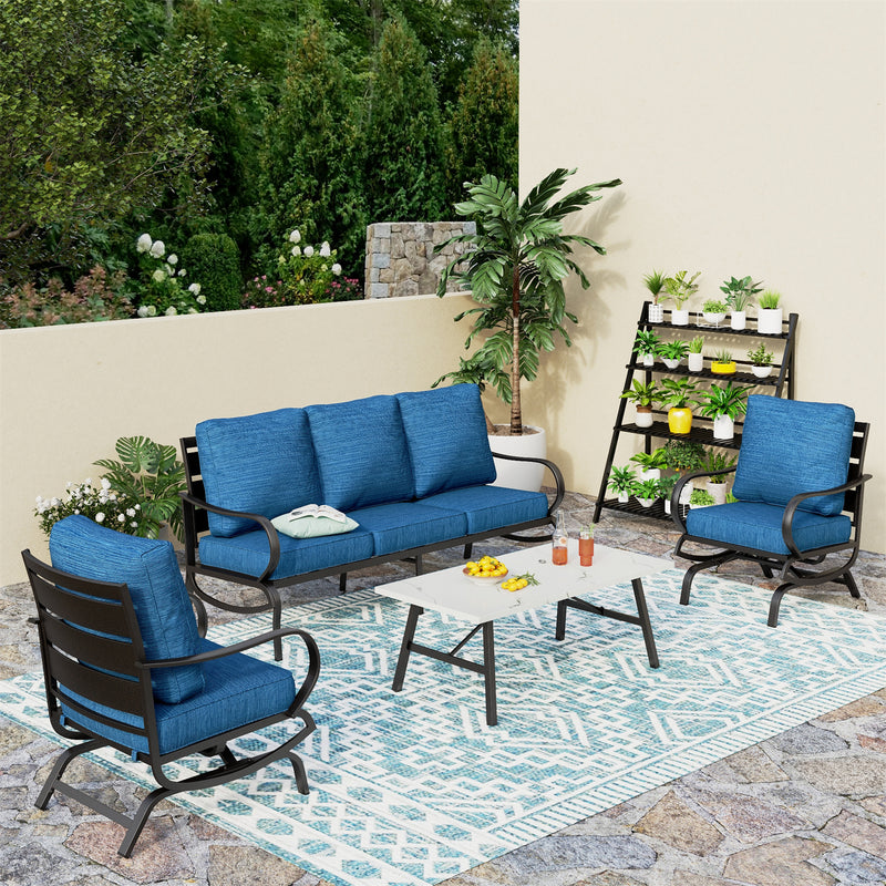 Phi Villa 5-Seater Patio Steel Sofa Set With Cushions & Coffee Table