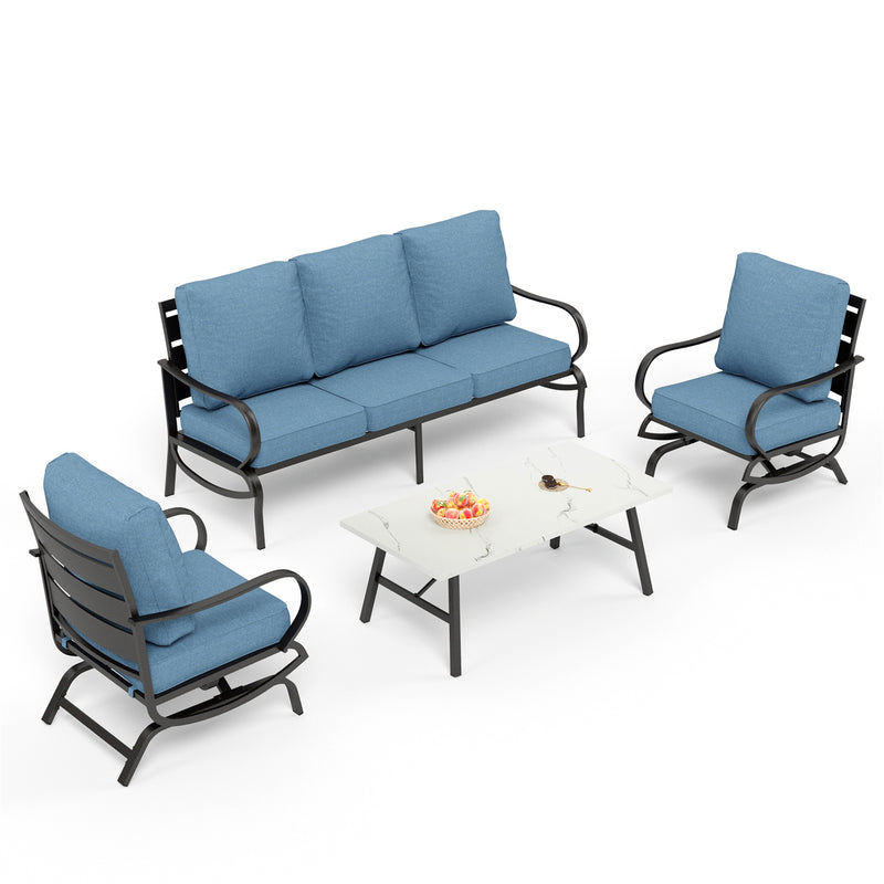 Phi Villa 5-Seater Patio Steel Sofa Set With Cushions & Coffee Table