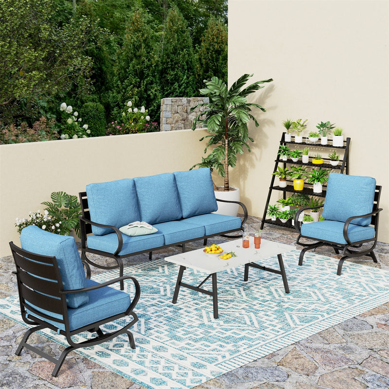 Phi Villa 5-Seater Patio Steel Sofa Set With Cushions & Coffee Table