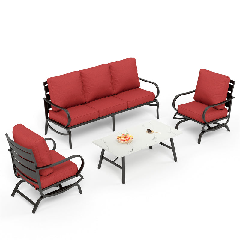 Phi Villa 5-Seater Patio Steel Sofa Set With Cushions & Coffee Table