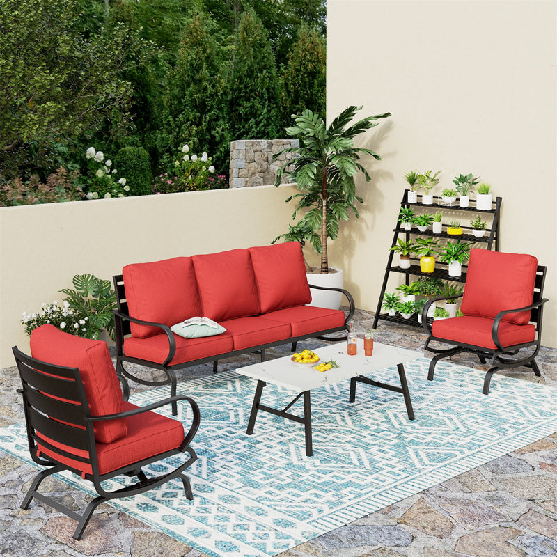 Phi Villa 5-Seater Patio Steel Sofa Set With Cushions & Coffee Table