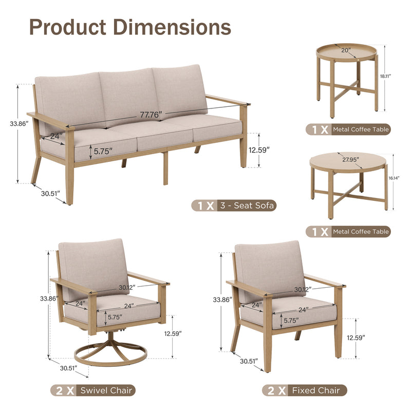 Phi Villa 5-Seater Patio Wood-Like Steel Conversation Sofa Set