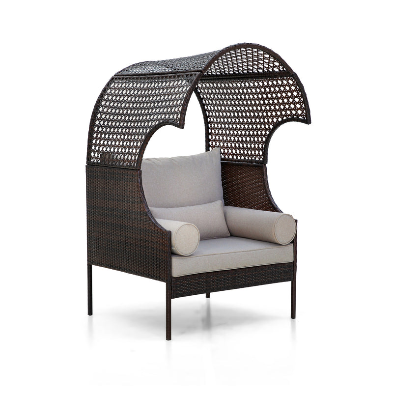 PHI VILLA Rattan Outdoor Furniture Wicker Single Sofa with Top Canopy