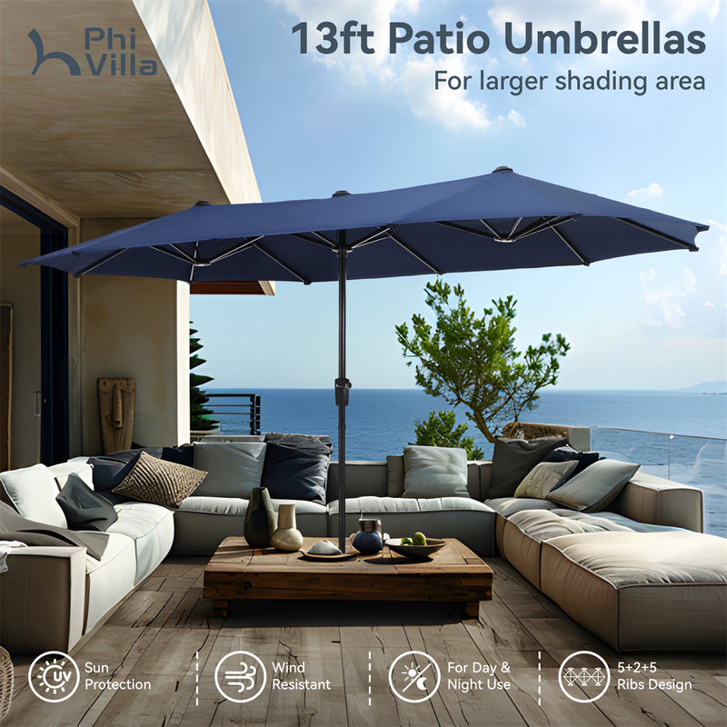 PHI VILLA 13ft Double-Sided Outdoor Large Umbrella