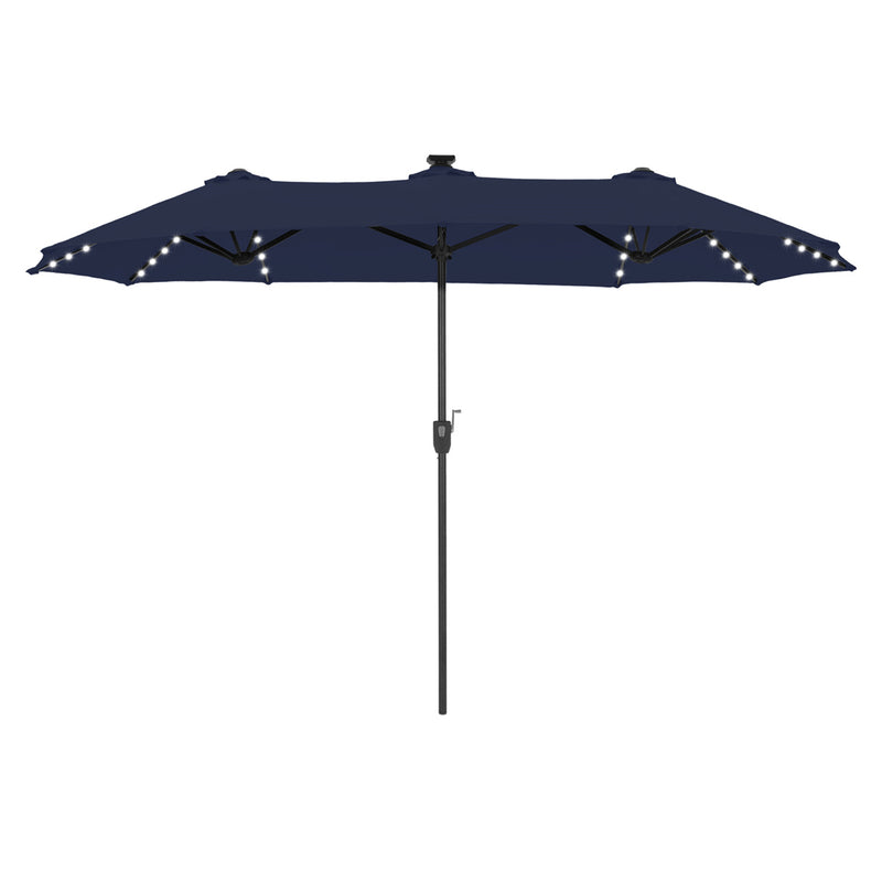 PHI VILLA 13Ft Double-Sided Umbrella - Solar Powered LED Lights, Adjustable Crank, and Durable Construction