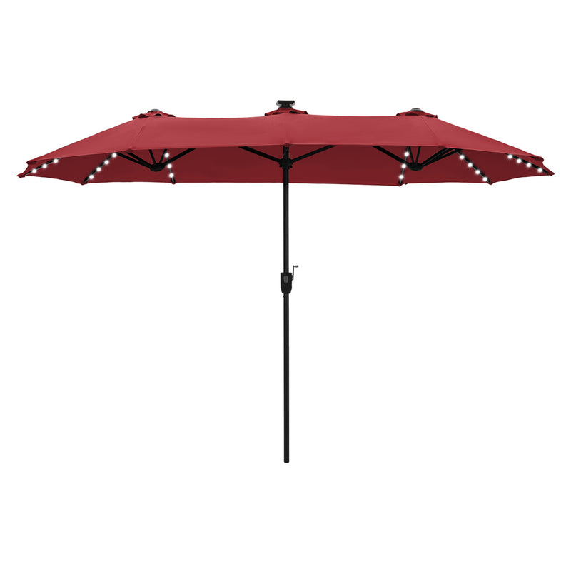 PHI VILLA 13Ft Double-Sided Umbrella - Solar Powered LED Lights, Adjustable Crank, and Durable Construction