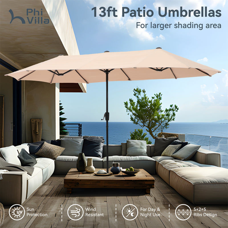 PHI VILLA 13ft Double-Sided Outdoor Large Umbrella