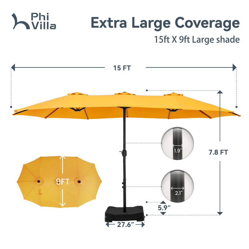 PHI VILLA 15ft Double-Sided Patio Extra Large Twin Umbrella