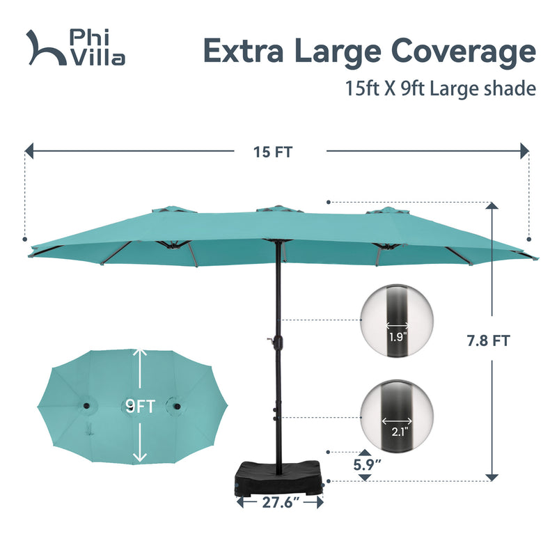 PHI VILLA 15ft Double-Sided Patio Extra Large Twin Umbrella