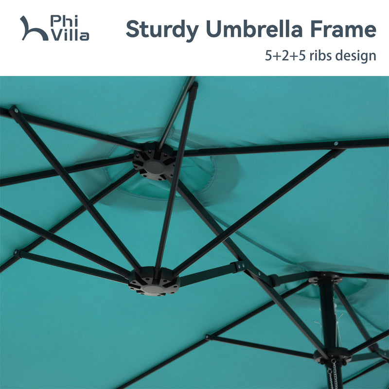 PHI VILLA 15ft Double-Sided Patio Extra Large Twin Umbrella