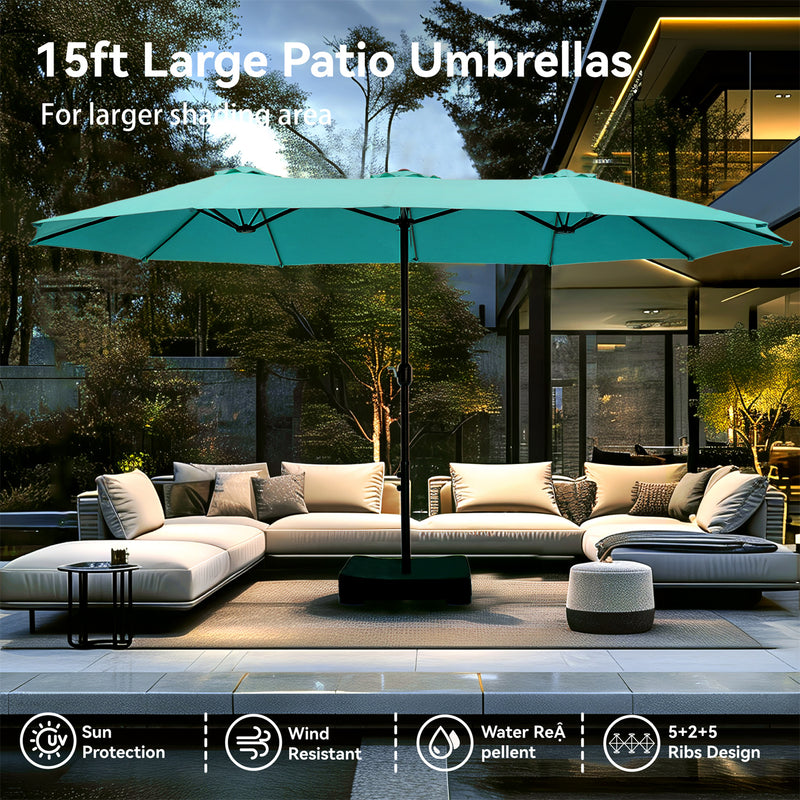 PHI VILLA 15ft Double-Sided Patio Extra Large Twin Umbrella