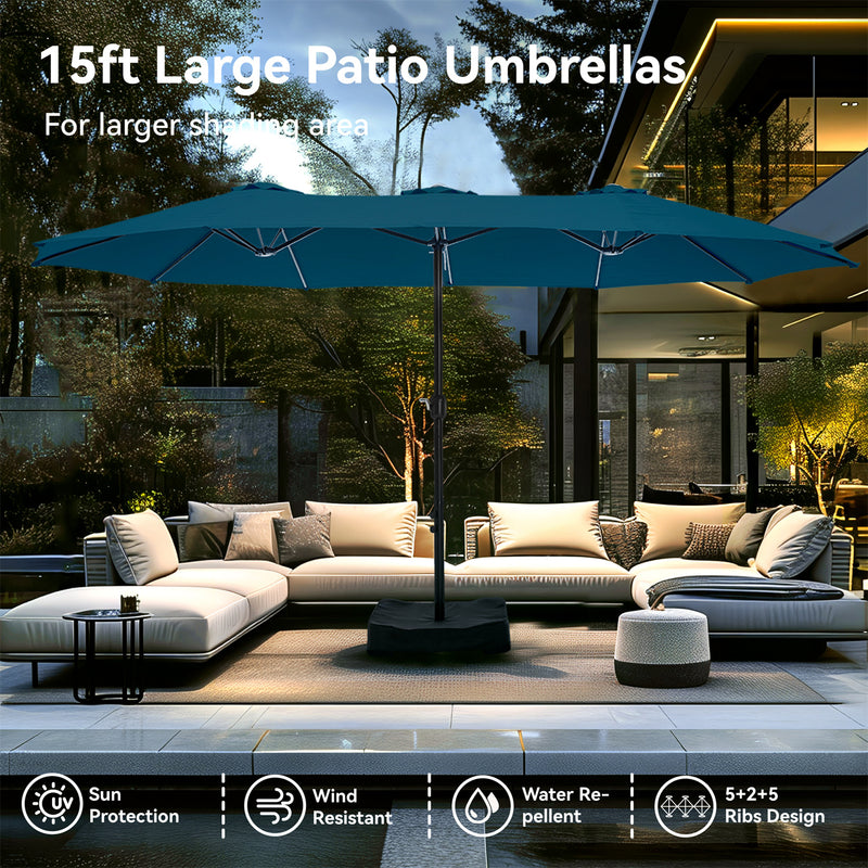 PHI VILLA 15ft Double-Sided Patio Extra Large Twin Umbrella