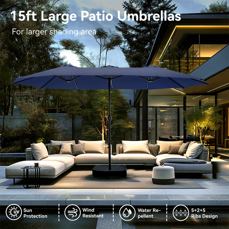 PHI VILLA 15ft Double-Sided Patio Extra Large Twin Umbrella